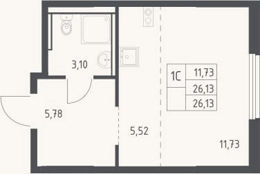 Планировка: Студия, 26,1 м²