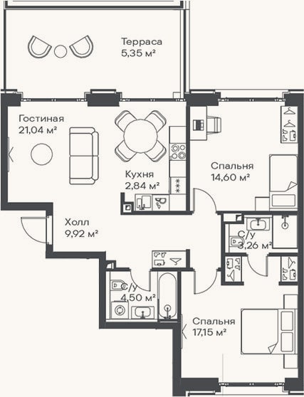 Планировка: 3-к, 73,3 м²