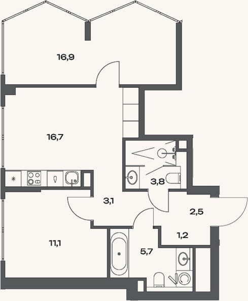 Планировка: 3-к, 61 м²