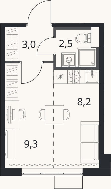 Планировка: Студия, 23 м²