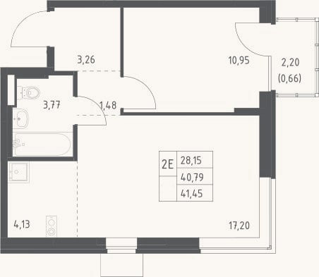 Планировка: 2-к, 40,8 м²