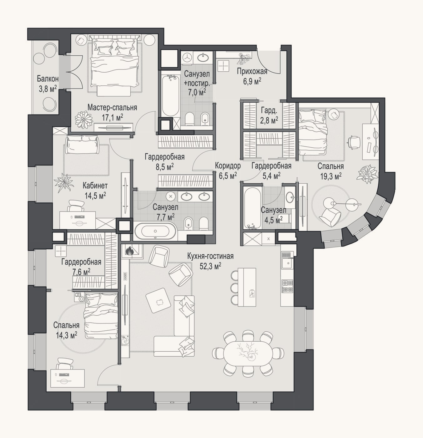 Планировка: 4+ к, 175,1 м²