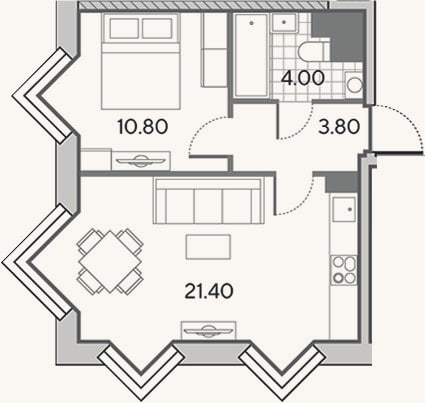 Планировка: 2-к, 40 м²