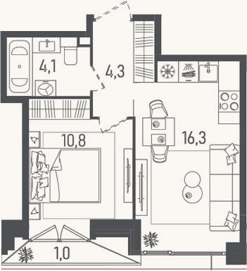 Планировка: 2-к, 35,5 м²