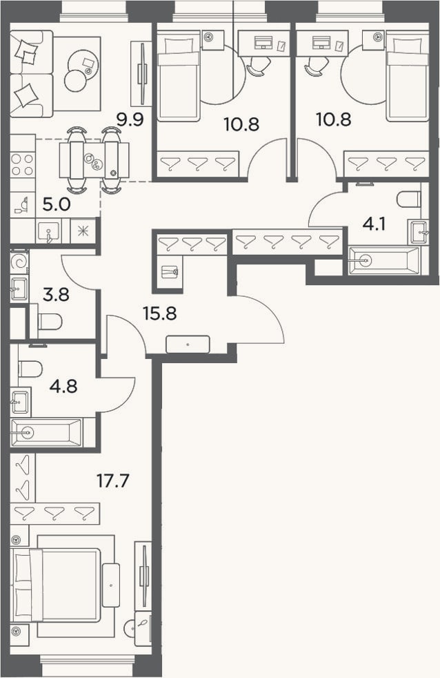 Планировка: 3-к, 82,7 м²