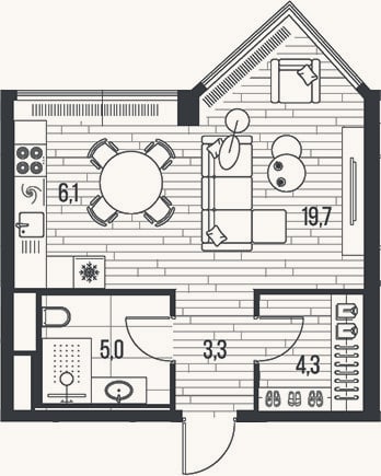 Планировка: Студия, 38,4 м²