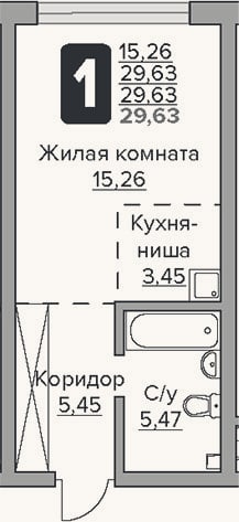 Планировка: Студия, 29,6 м²