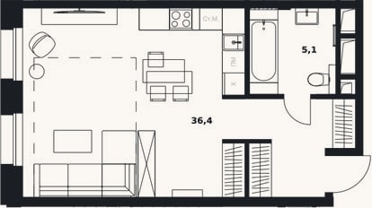 Планировка: Студия, 41,5 м²