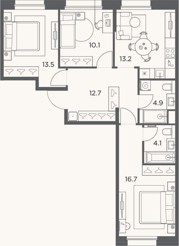 Планировка: 3-к, 75,2 м²