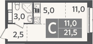 Планировка: Студия, 21,5 м²