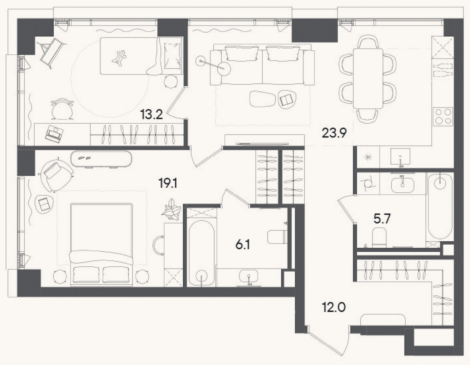 Планировка: 3-к, 80 м²