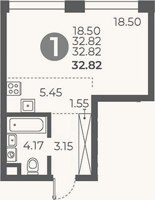 Планировка: Студия, 32,8 м²