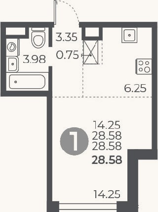 Планировка: Студия, 28,6 м²