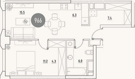 Планировка: 2-к, 50,7 м²