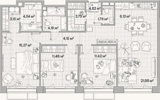 Планировка: 4+ к, 92,5 м²