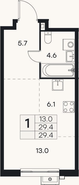 Планировка: Студия, 29,4 м²