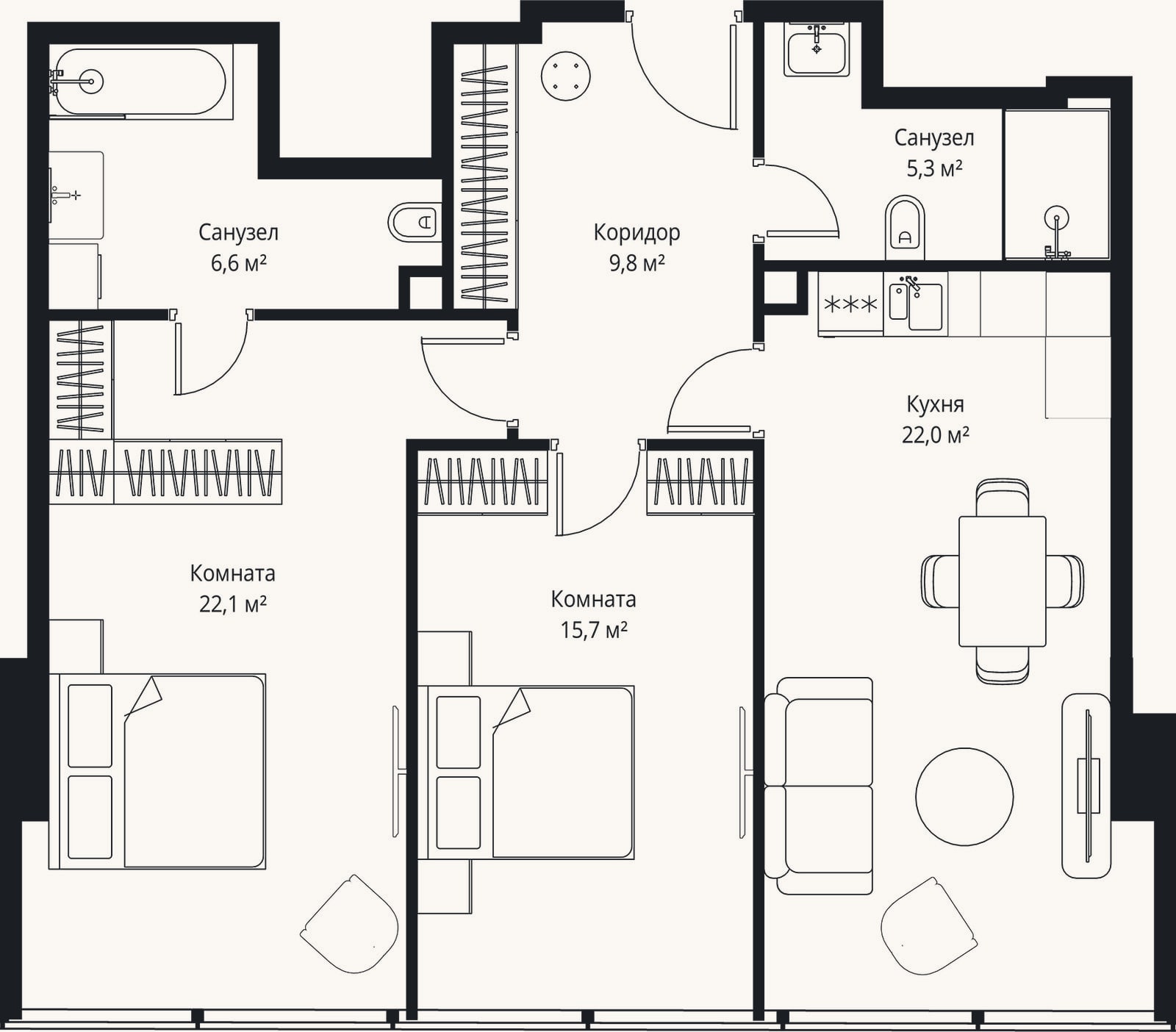 Планировка: 3-к, 81,5 м²