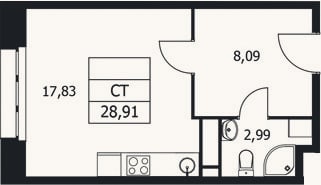 Планировка: Студия, 28,9 м²