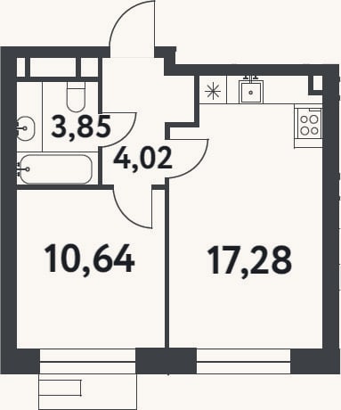 Планировка: 1-к, 35,8 м²