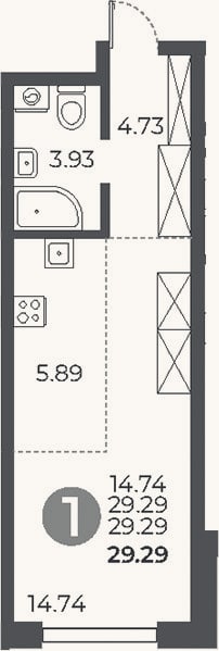 Планировка: Студия, 29,3 м²