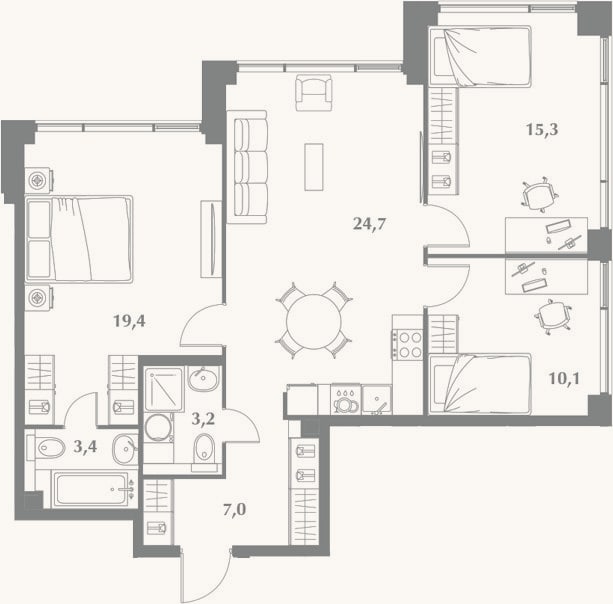 Планировка: 4+ к, 83,1 м²