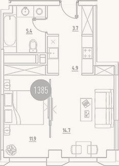 Планировка: 2-к, 40,6 м²