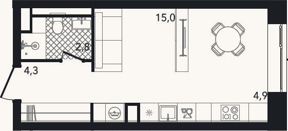 Планировка: Студия, 27 м²
