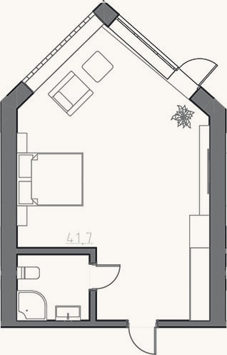 Планировка: Студия, 40 м²