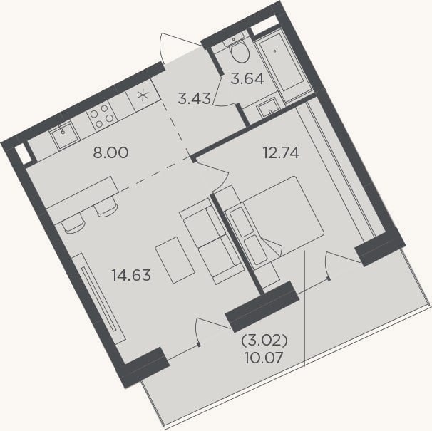 Планировка: 2-к, 42,4 м²