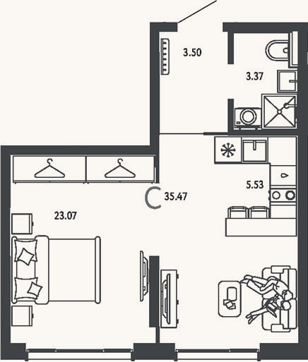 Планировка: Студия, 35,5 м²