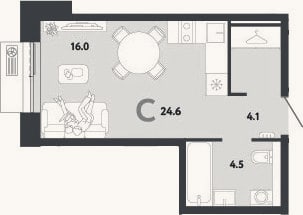 Планировка: Студия, 24,6 м²