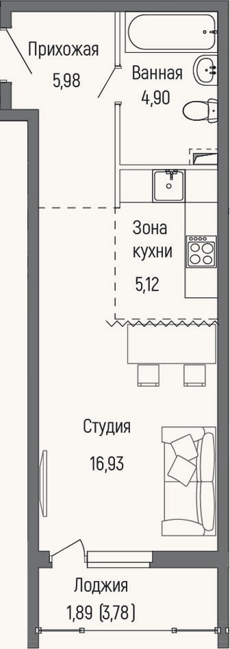 Планировка: Студия, 32,9 м²