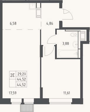 Планировка: 2-к, 44,5 м²