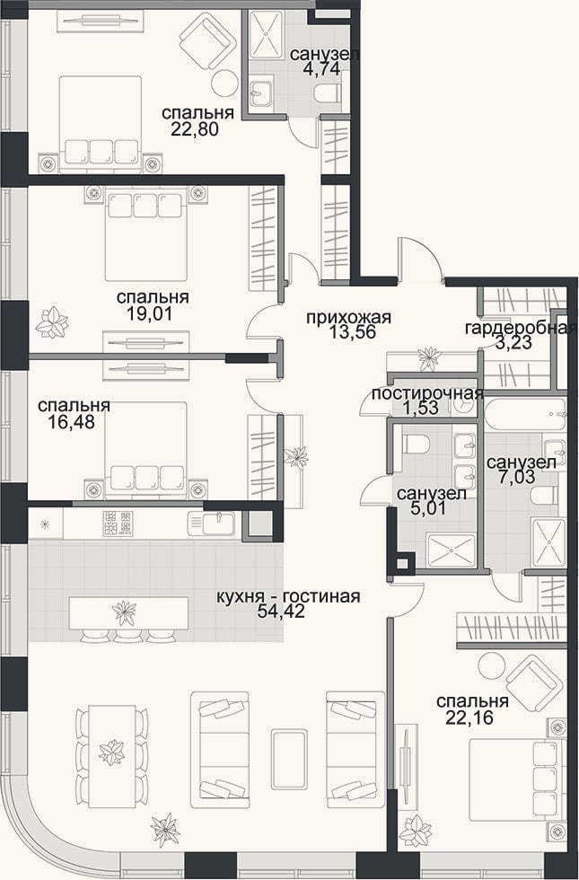 Планировка: 4+ к, 170 м²