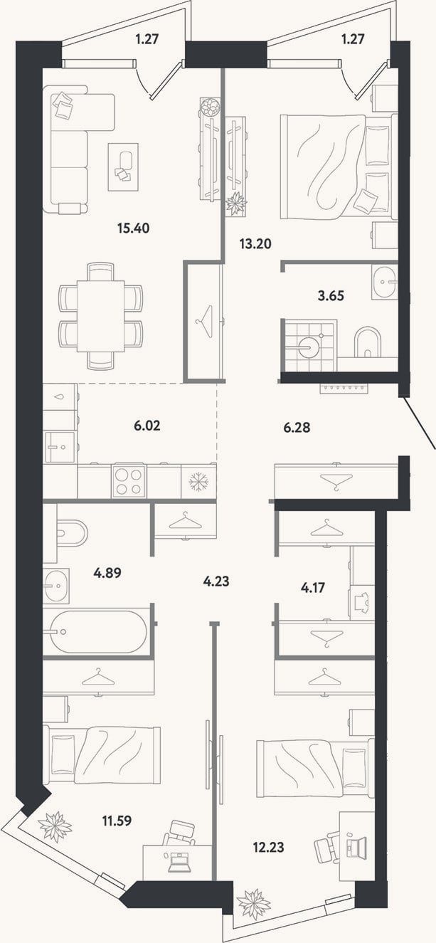 Планировка: 3-к, 81,7 м²