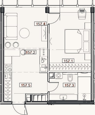 Планировка: 2-к, 44,1 м²
