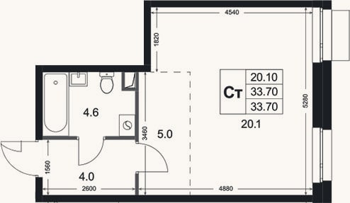 Планировка: Студия, 33,7 м²