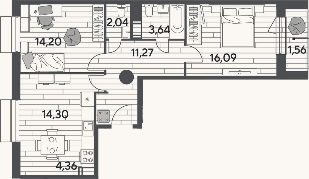 Планировка: 3-к, 65,9 м²