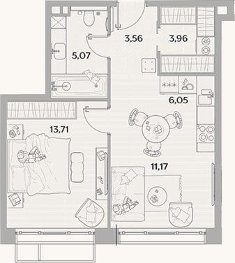 Планировка: 2-к, 43,5 м²
