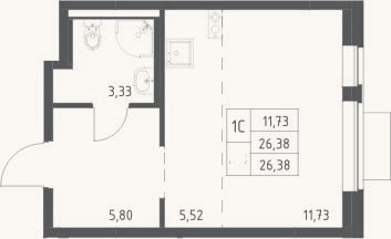 Планировка: Студия, 26,4 м²