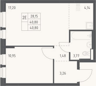 Планировка: 2-к, 40,8 м²