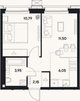 Планировка: 2-к, 34,5 м²