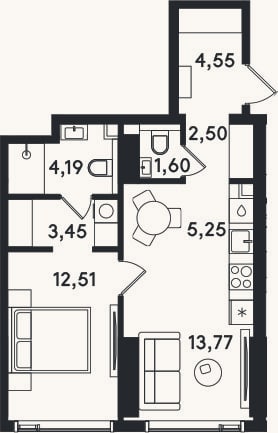Планировка: 2-к, 47,8 м²