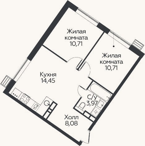 Планировка: 2-к, 47,9 м²