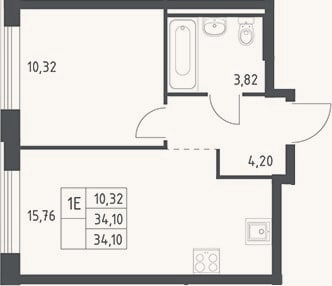 Планировка: 2-к, 34,1 м²