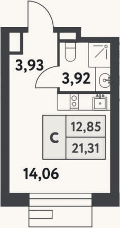 Планировка: Студия, 21,3 м²