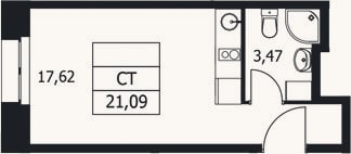 Планировка: Студия, 21,1 м²