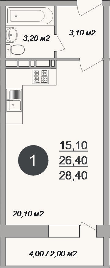 Планировка: Студия, 26,4 м²