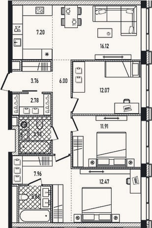 Планировка: 4+ к, 88,1 м²