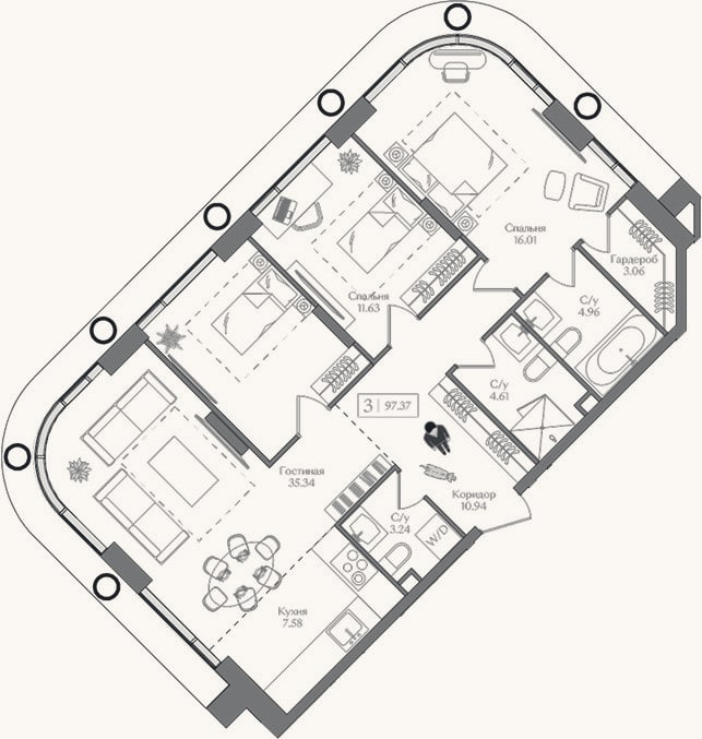Планировка: 4+ к, 97,4 м²
